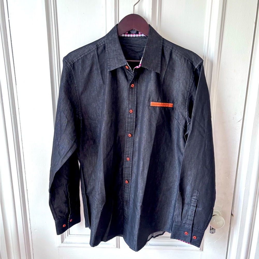 Coofandy Men’s Black Button Up Long Sleeve Casual Preppy Shirt Size Medium
